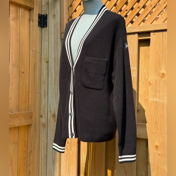 🆕 ALO YOGA 🧿 NWOT Tennis Club Sweater Knit Cardigan, Black/White - Sz S US 2-4 - Picture 2 of 16